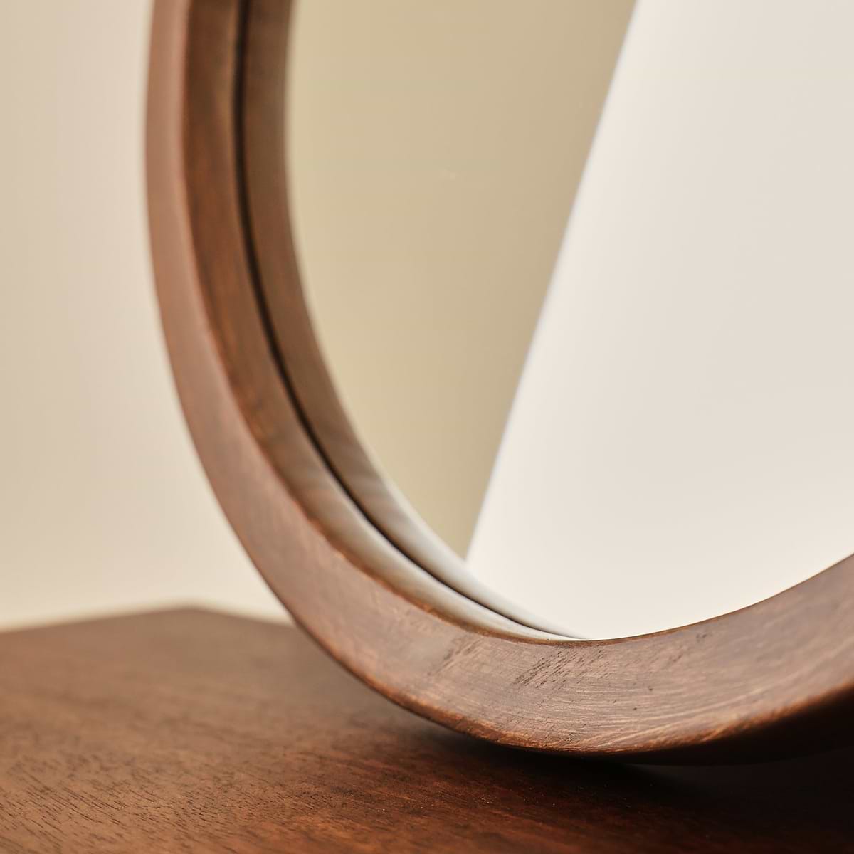 Arden - Dark Wood Round Wooden Wall Mirror 40cm x 40cm