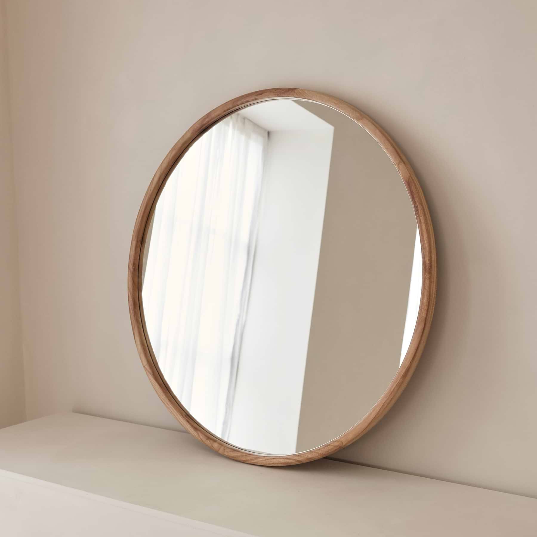 Arden - Large Light Wood Round Wooden Wall Mirror 90cm x 90cm