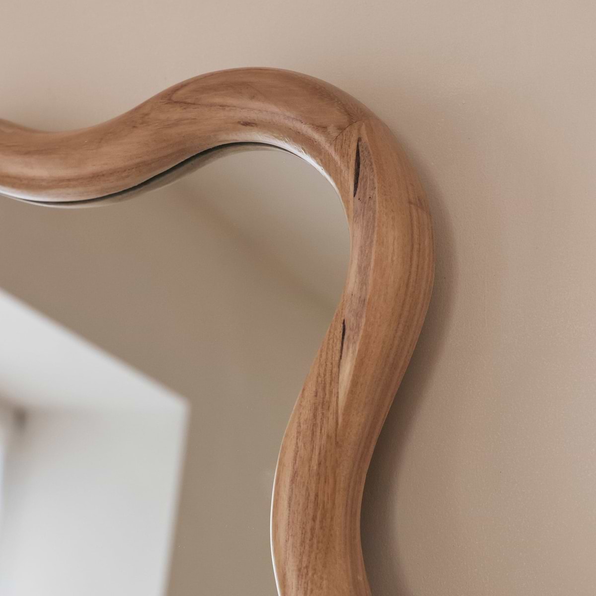 Marea - Light Wood Wavy Retro Wall Mirror 100cm x 70cm