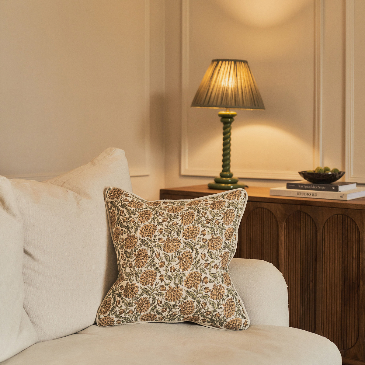 Erisha - Ochre Printed Fabric Cushion