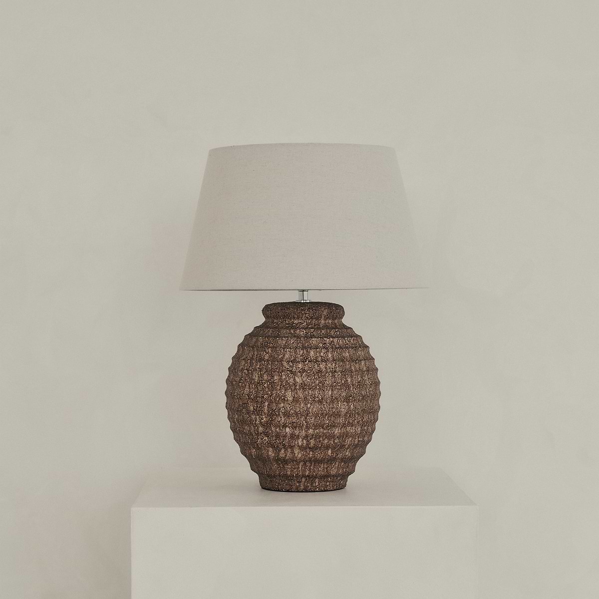 Linosa - Brown Textured Ceramic Drum Shade Table Lamp