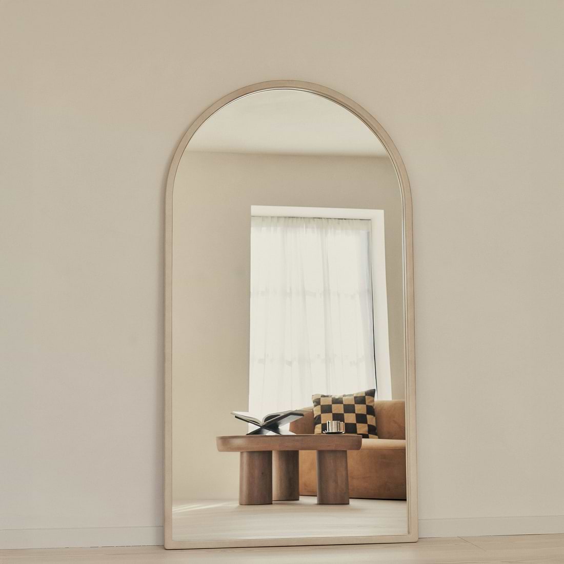 Arden Concrete Full Length Arched Wooden Mirror 175cm x 95cm