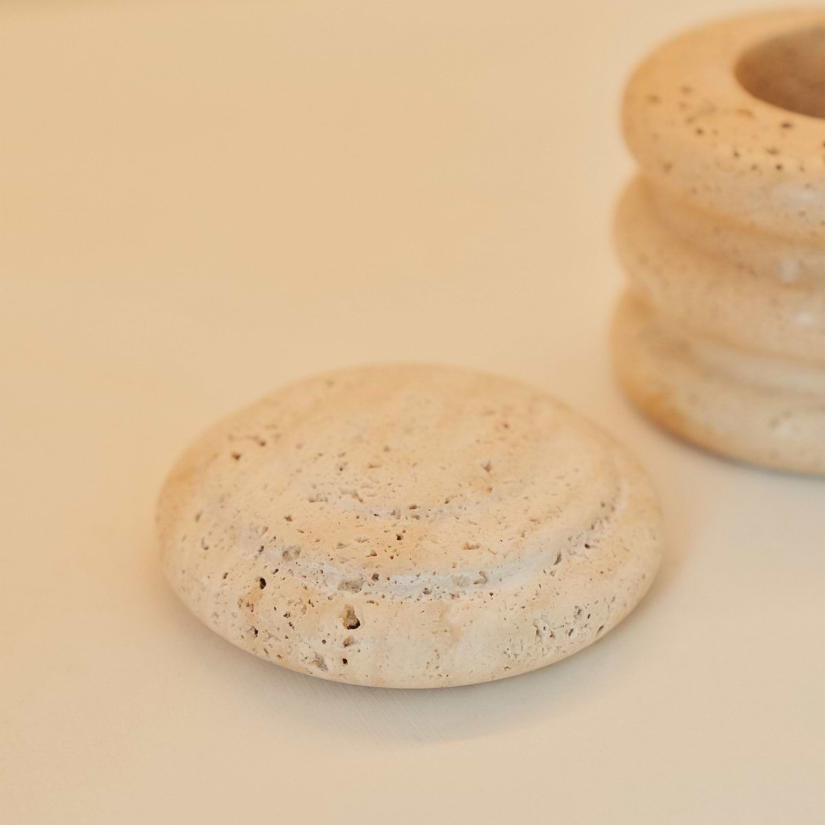 Varella - Cream Travertine Ribbed Decorative Storage Jar