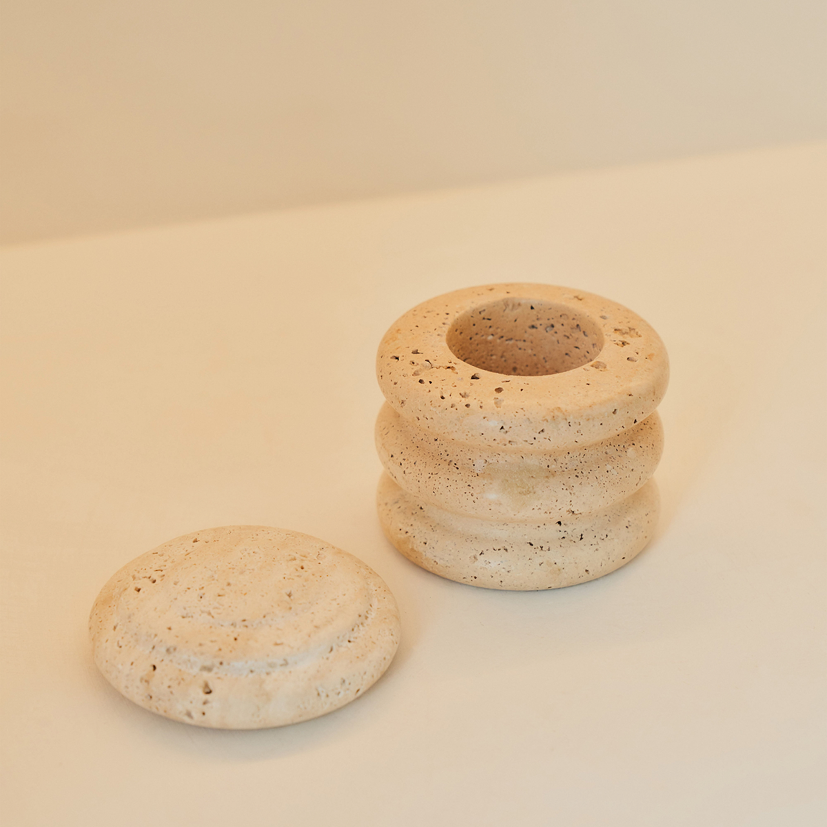 Varella -  Cream Travertine Ribbed Decorative Storage Jar