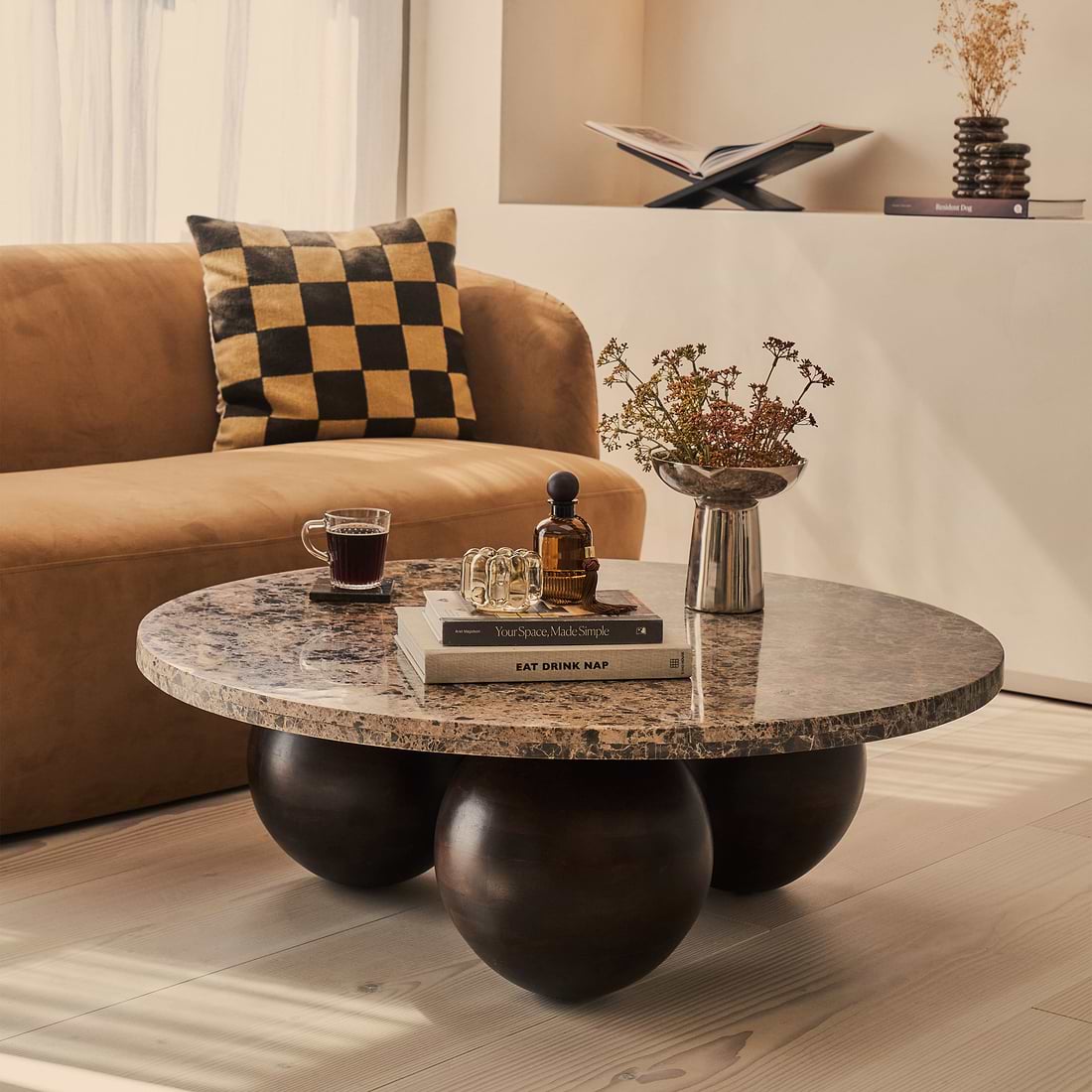 Melrose Dark Emperador Marble Round Dark Premium Coffee Table
