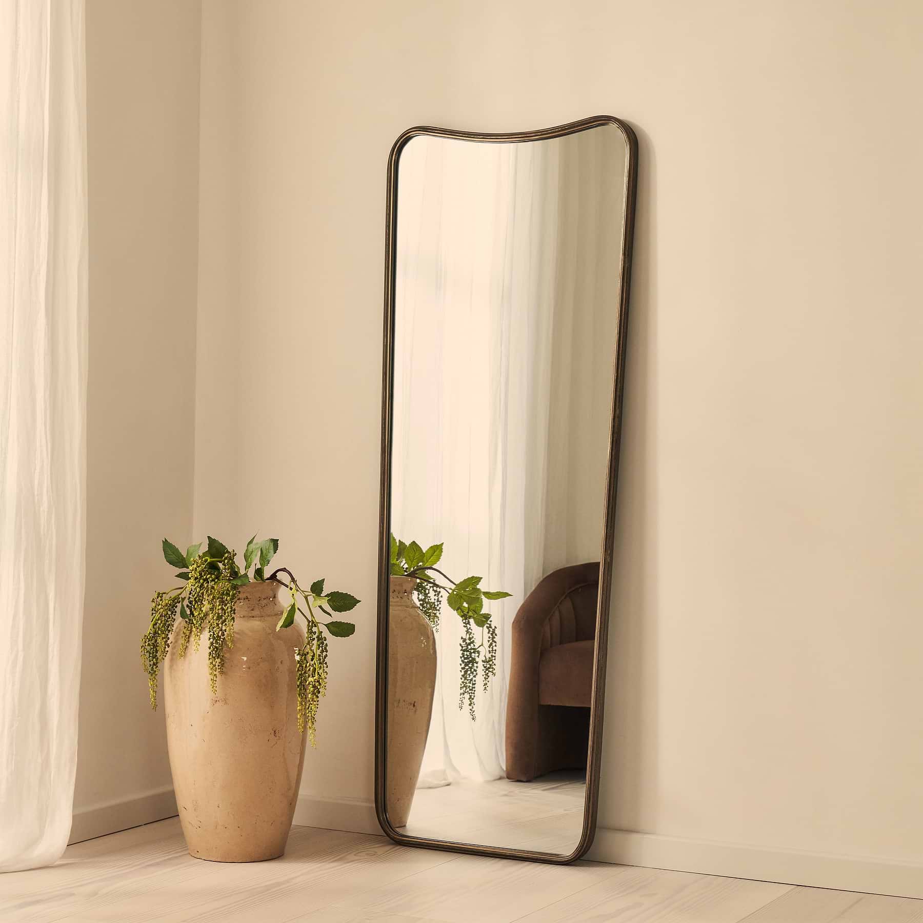 Louis - Antique Bronze Full Length Curved Metal Mirror 160cm x 60cm