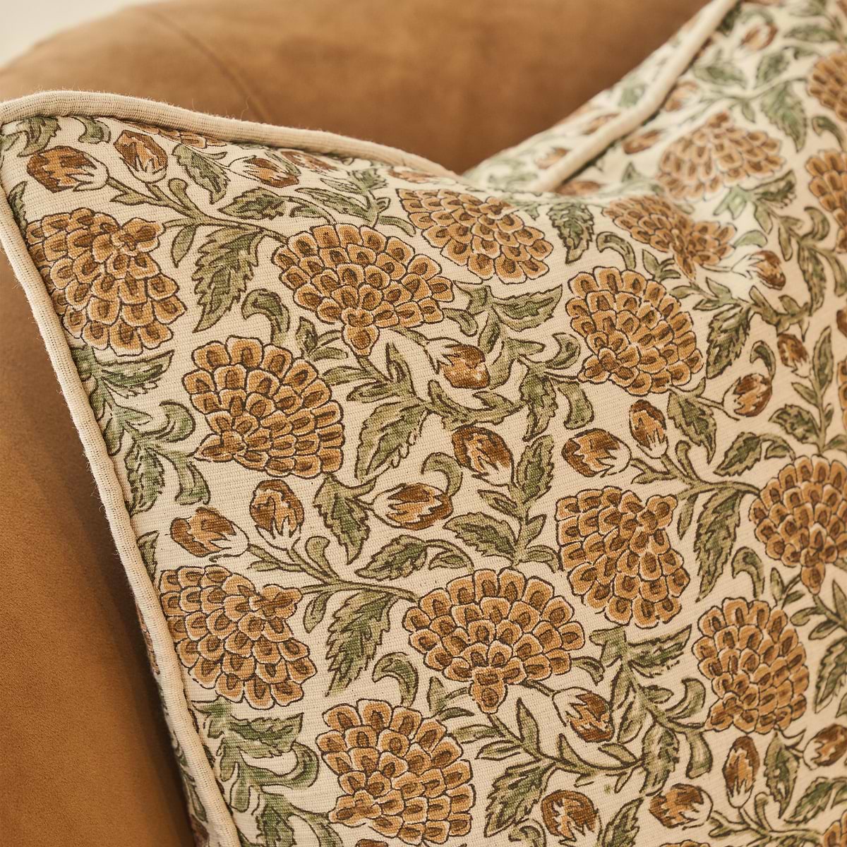 Erisha - Ochre Printed Fabric Cushion