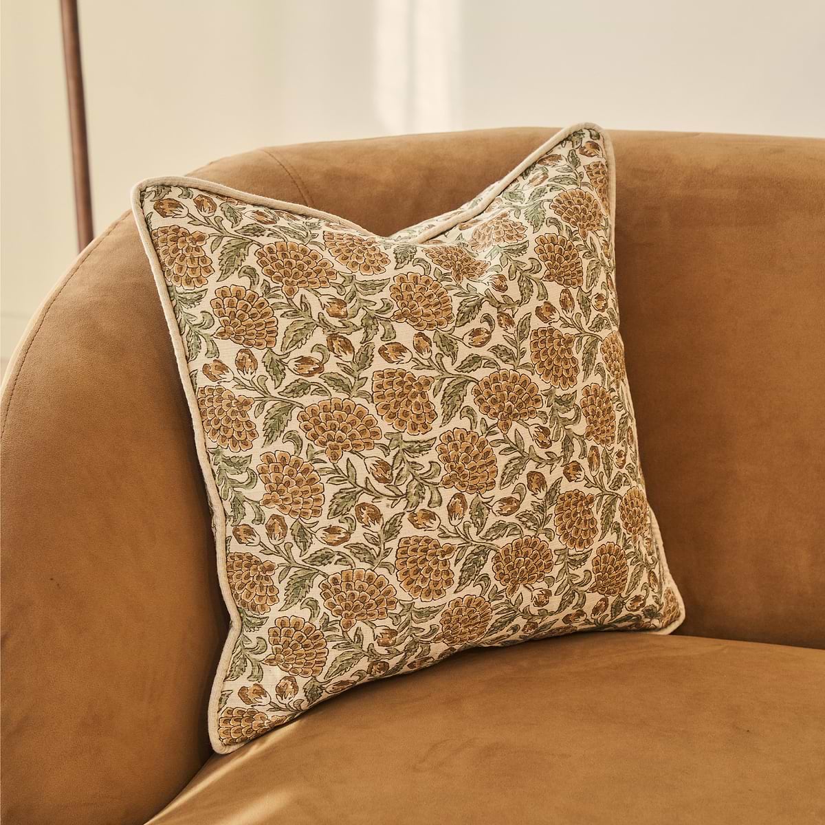 Erisha - Ochre Printed Fabric Cushion