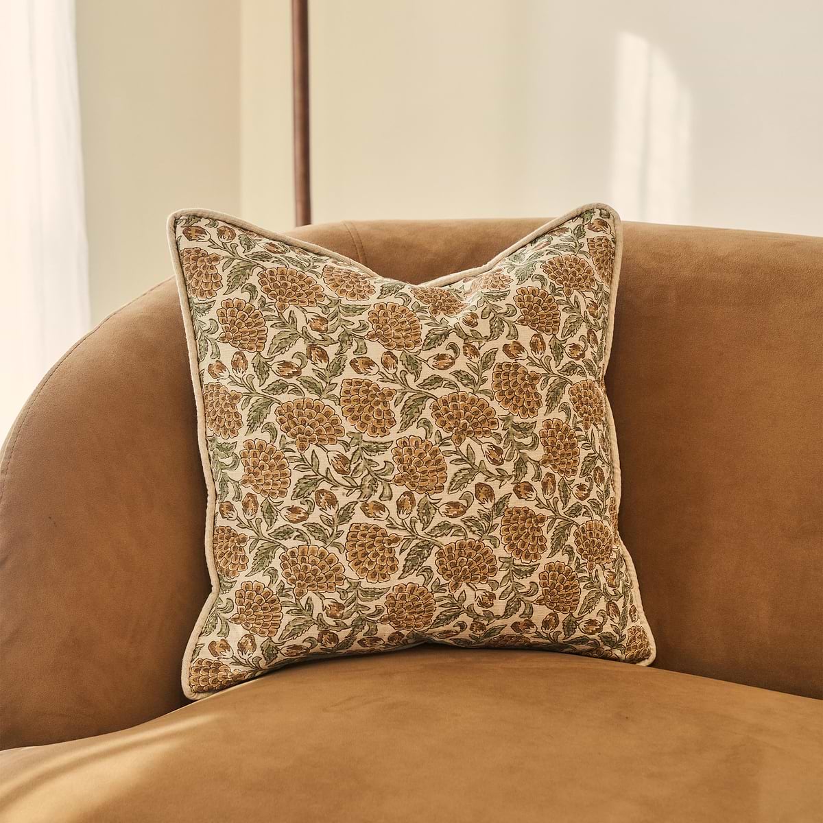 Erisha - Ochre Printed Fabric Cushion