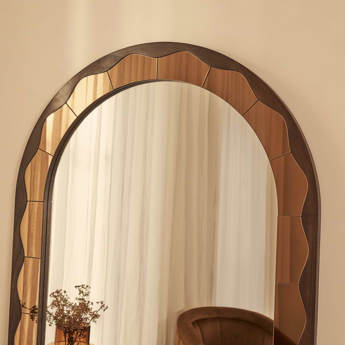 Mirella - Full Length Dark Wood Arched Wooden Mirror 182cm x 105cm