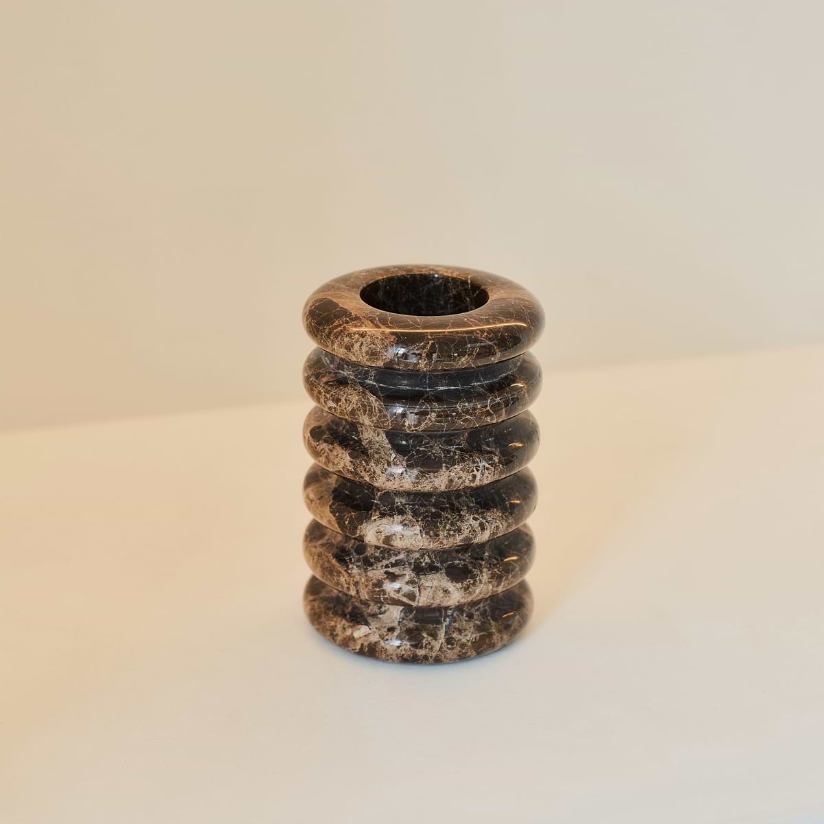 Varella - Dark Emperador Marble Ribbed Decorative Vase 15cm