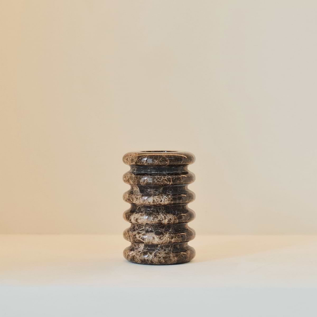 Varella - Dark Emperador Marble Ribbed Decorative Vase 15cm