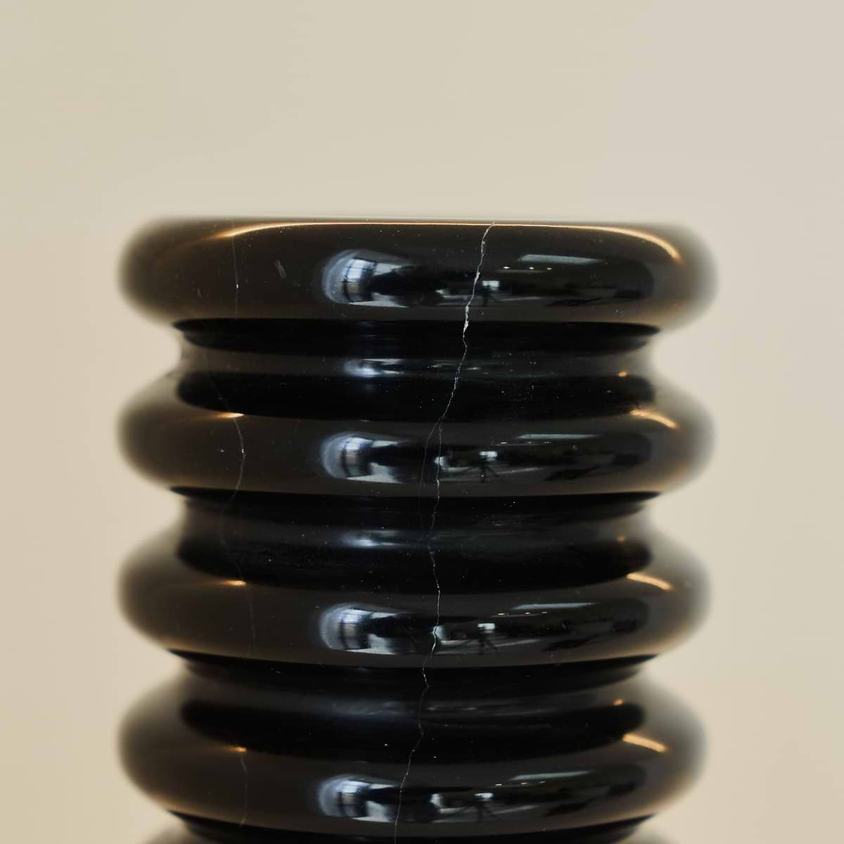 Varella - Large Black Marble Ribbed Decorative Vase 25cm