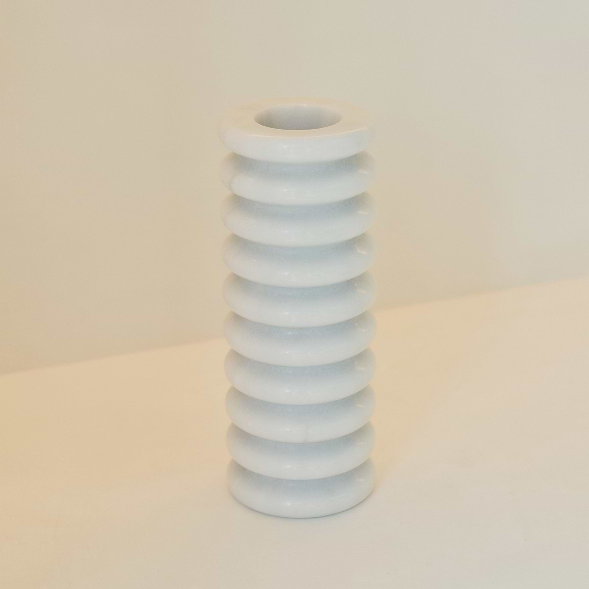 Varella - Large White Marble Ribbed Decorative Vase 25cm