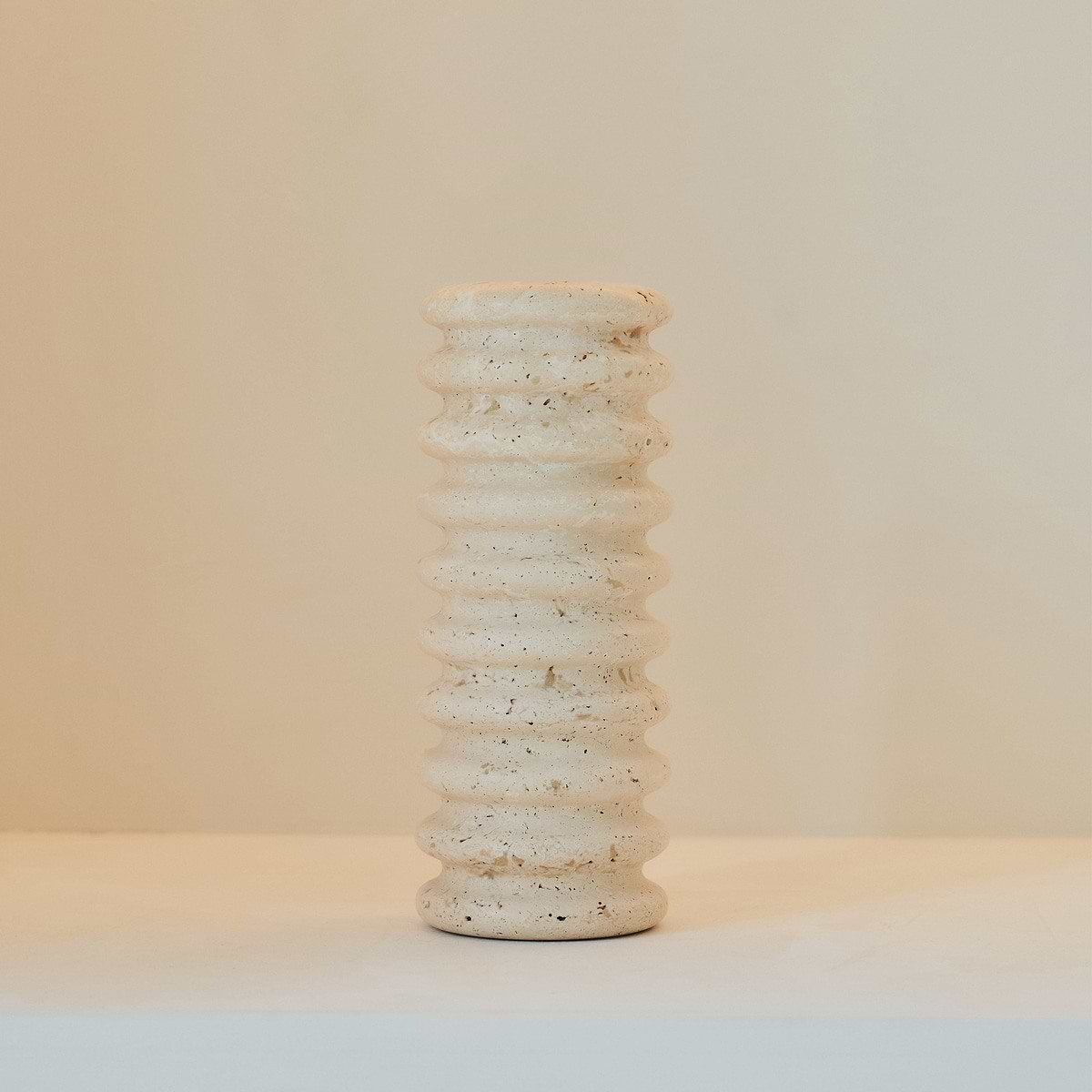 Varella - Large Cream Travertine Ribbed Decorative Vase 25cm