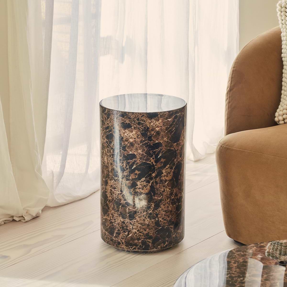 Atella - Dark Emperador Round Premium Solid Marble Side Table