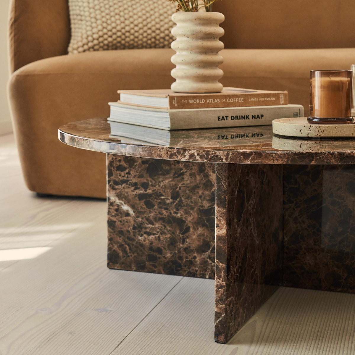 Ravello - Dark Emperador Round Premium Solid Marble Coffee Table