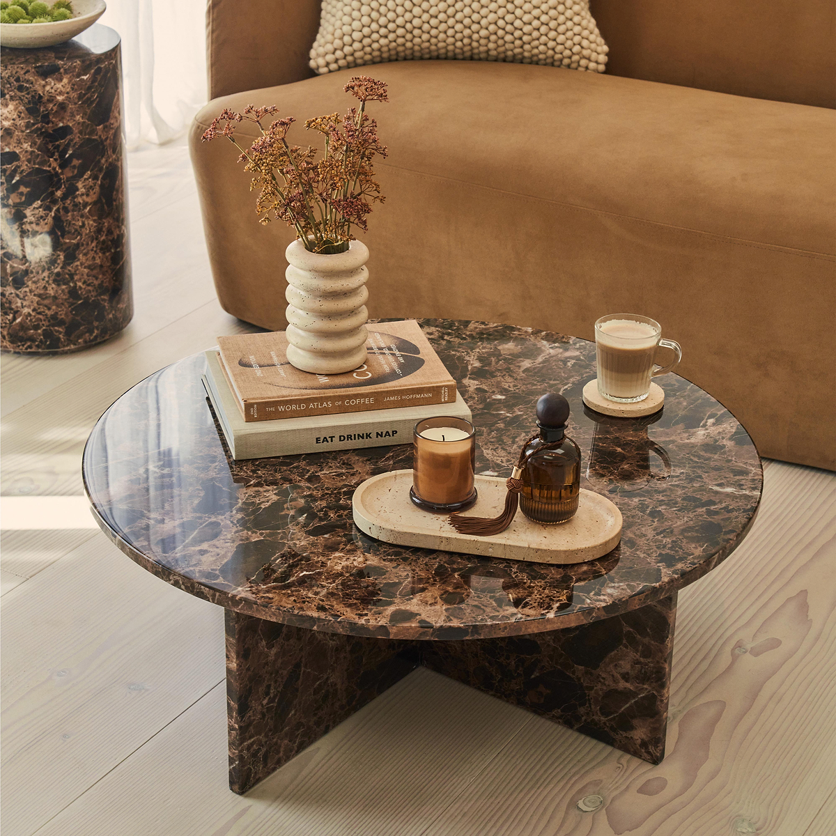 Ravello - Dark Emperador Round Premium Solid Marble Coffee Table
