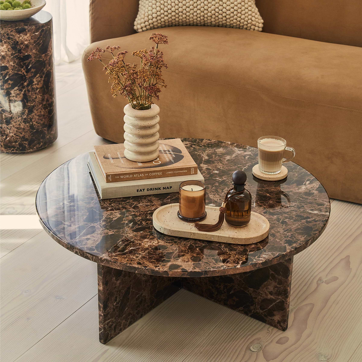 Ravello - Dark Emperador Round Premium Solid Marble Coffee Table