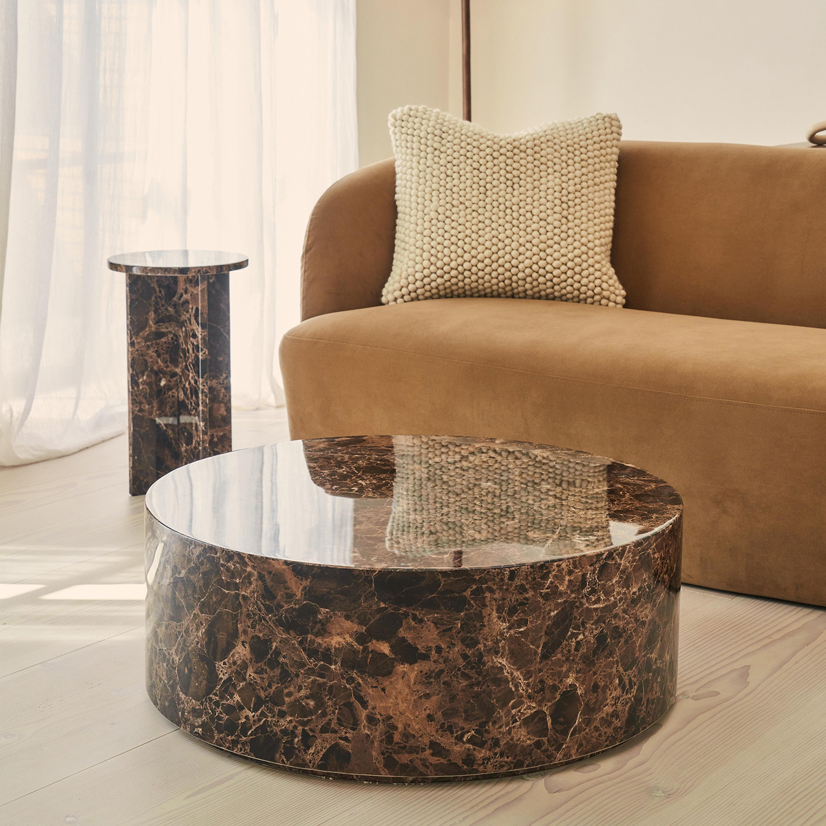 Atella - Dark Emperador Round Premium Solid Marble Coffee Table