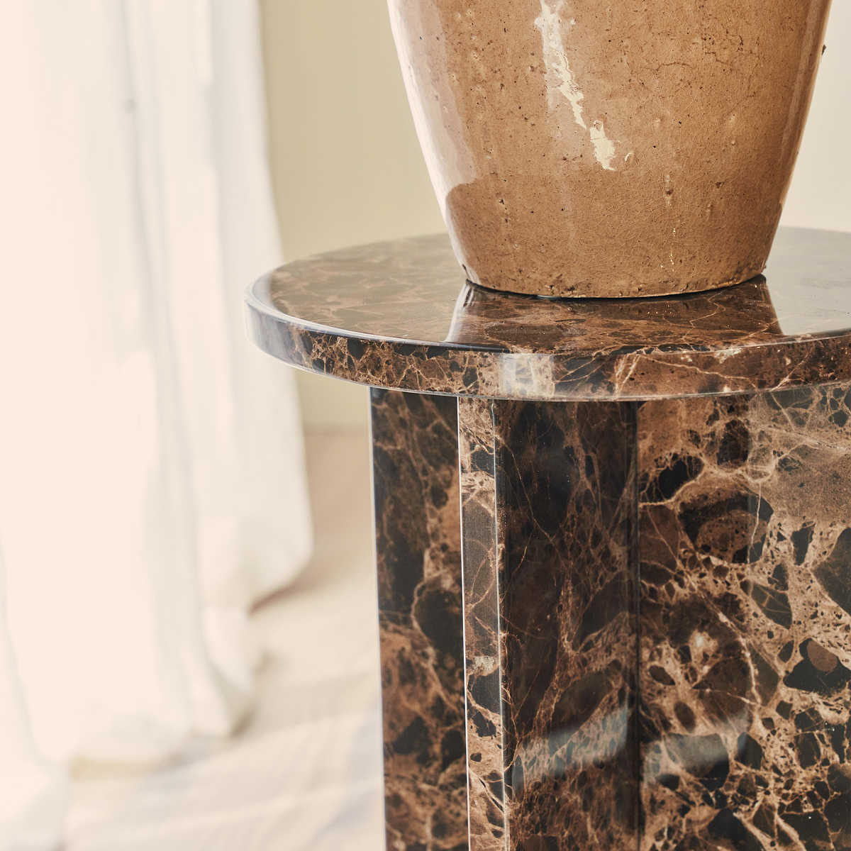 Ravello - Dark Emperador Round Premium Solid Marble Side Table