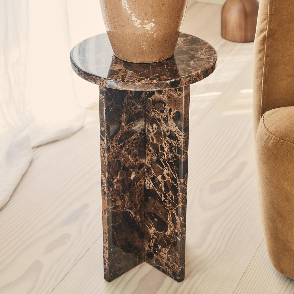 Ravello - Dark Emperador Round Premium Solid Marble Side Table