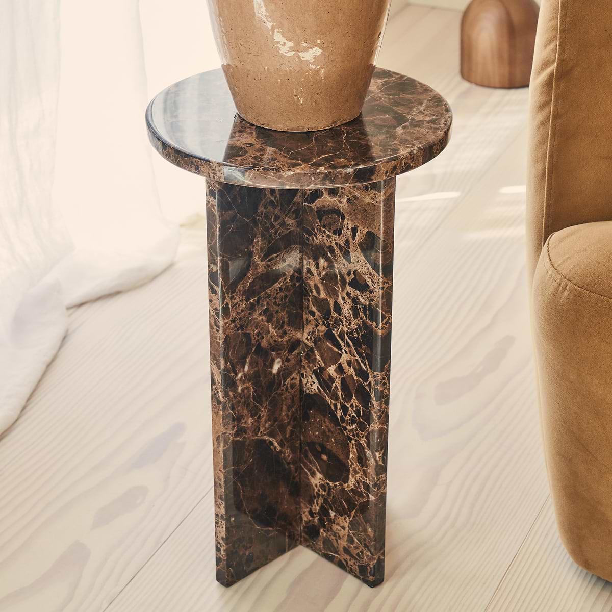 Ravello - Dark Emperador Round Premium Solid Marble Side Table