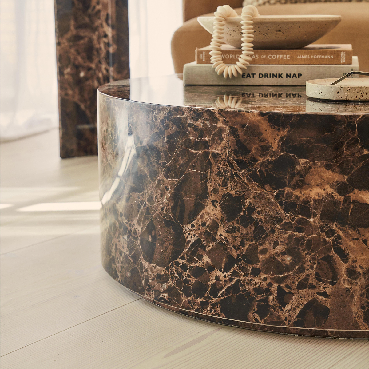 Atella - Dark Emperador Round Premium Solid Marble Coffee Table
