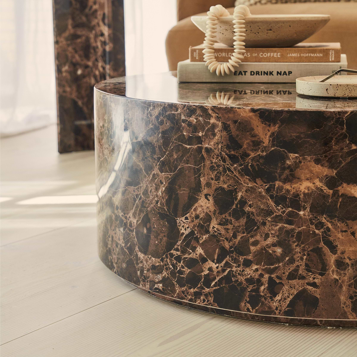 Atella - Dark Emperador Round Premium Solid Marble Coffee Table