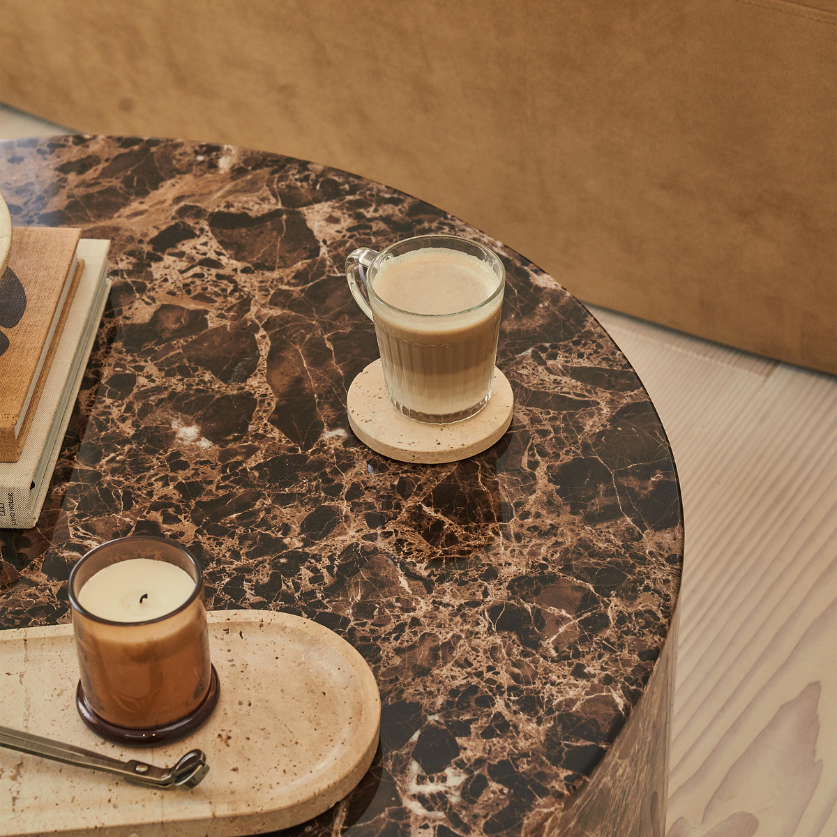 Atella - Dark Emperador Round Premium Solid Marble Coffee Table