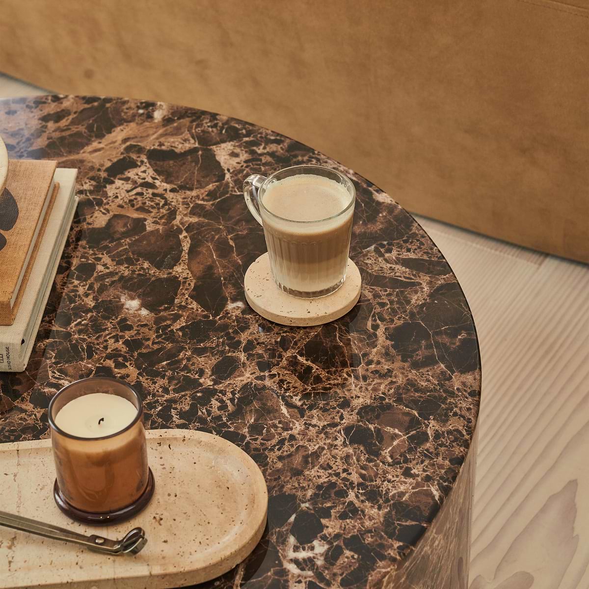 Atella - Dark Emperador Round Premium Solid Marble Coffee Table