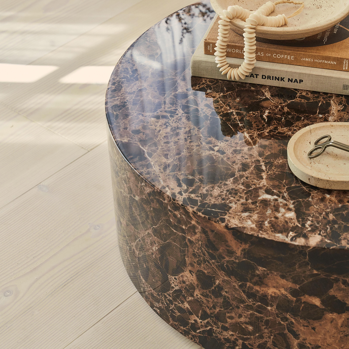 Atella - Dark Emperador Round Premium Solid Marble Coffee Table