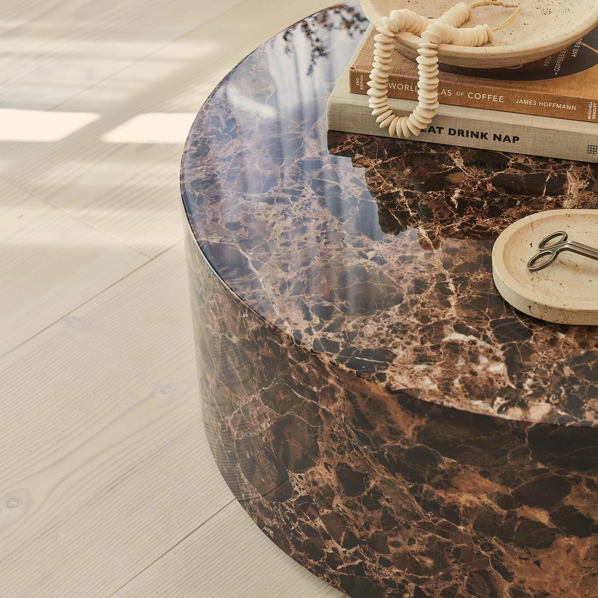 Atella - Dark Emperador Round Premium Solid Marble Coffee Table