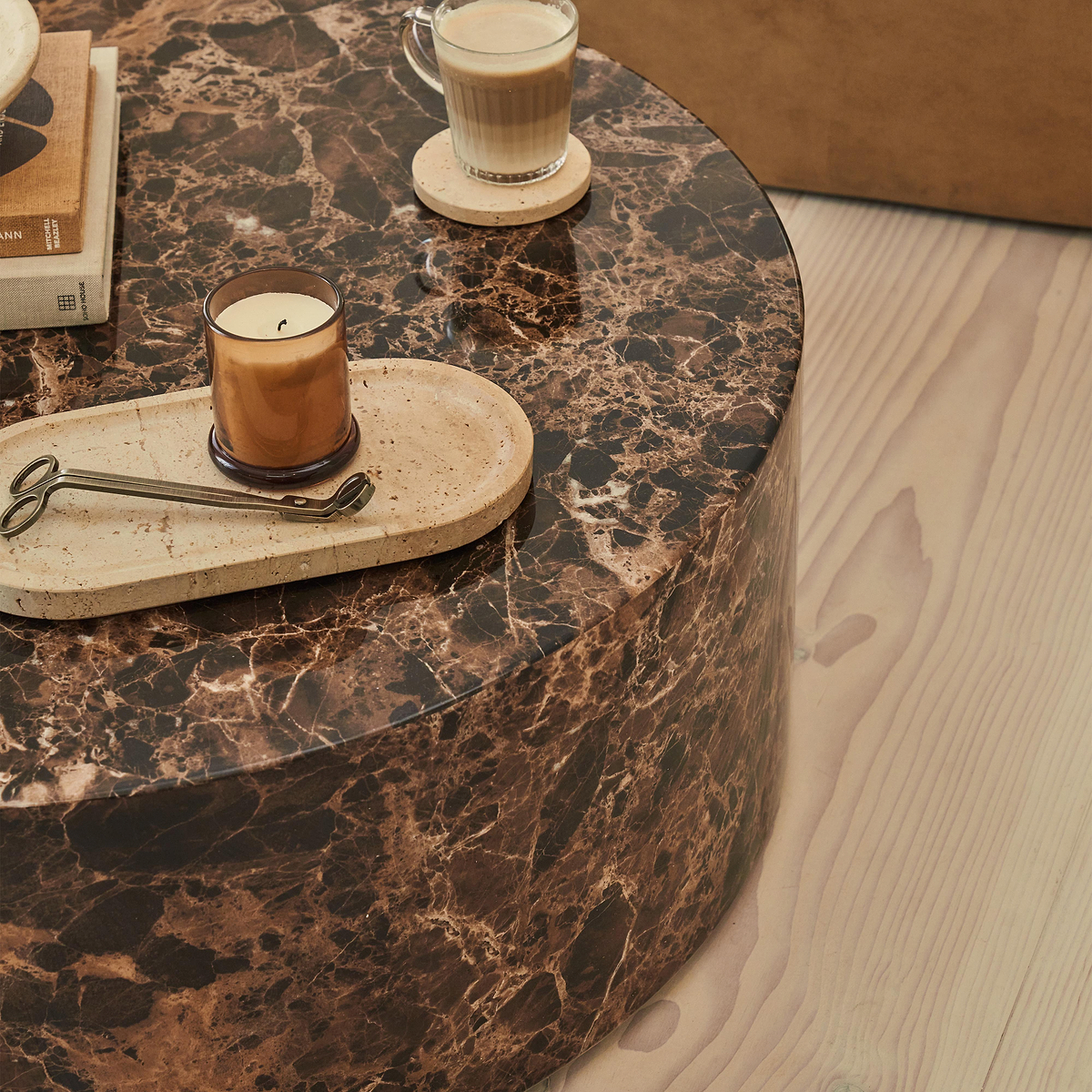 Atella - Dark Emperador Round Premium Solid Marble Coffee Table