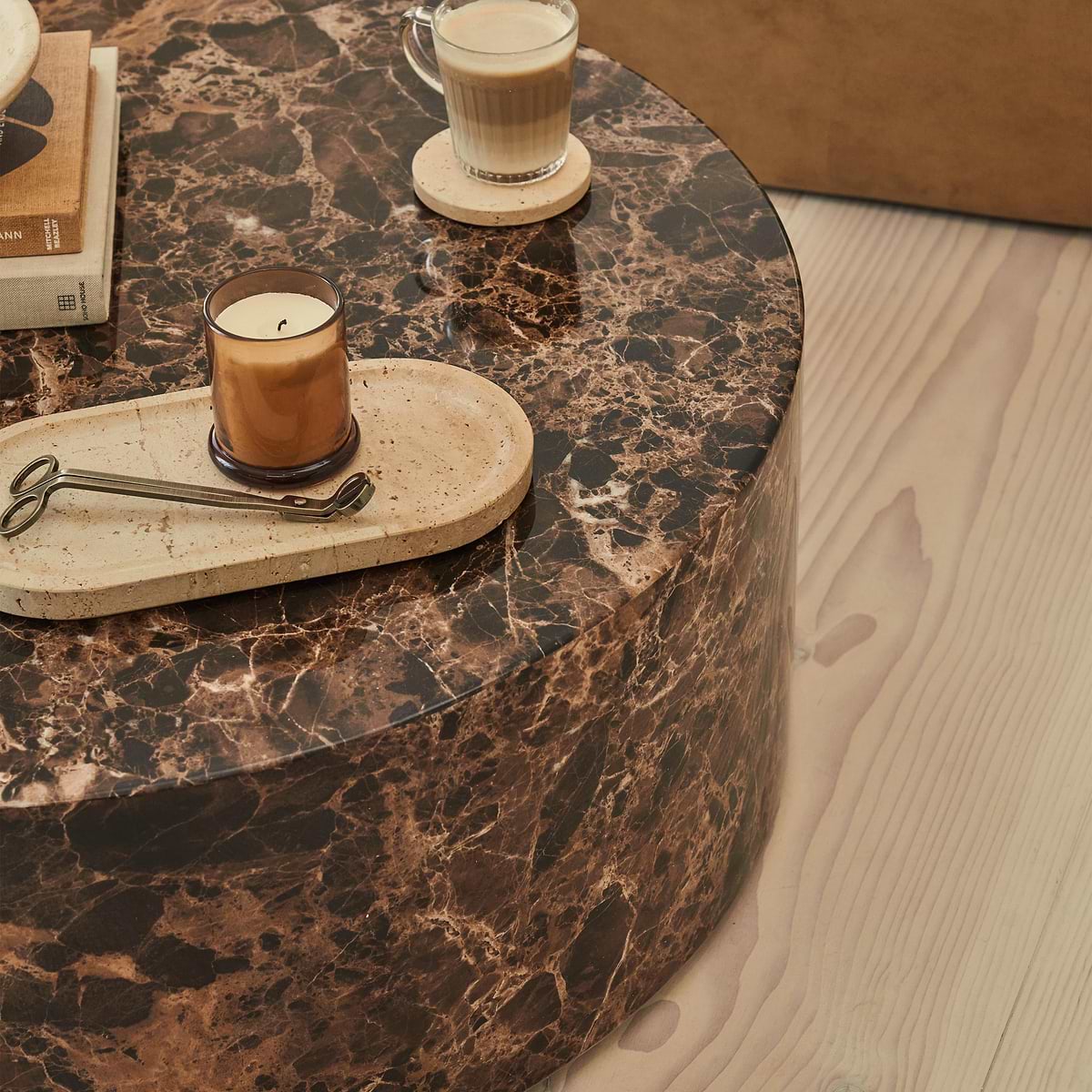 Atella - Dark Emperador Round Premium Solid Marble Coffee Table