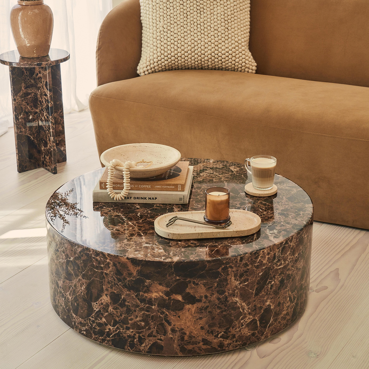 Atella - Dark Emperador Round Premium Solid Marble Coffee Table