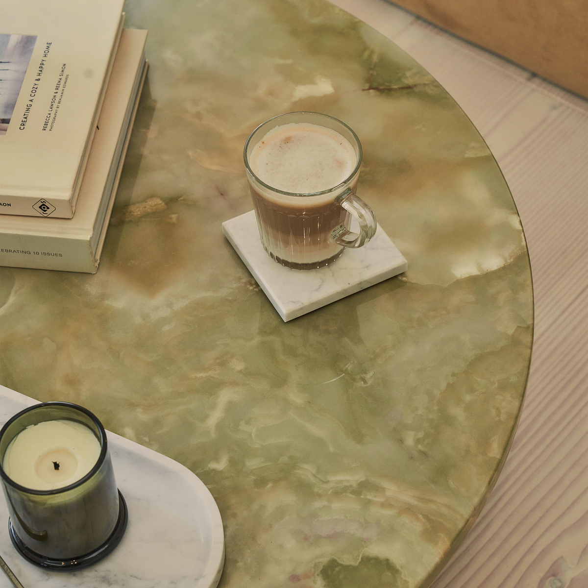 Ravello - Green Onyx Round Premium Solid Marble Coffee Table