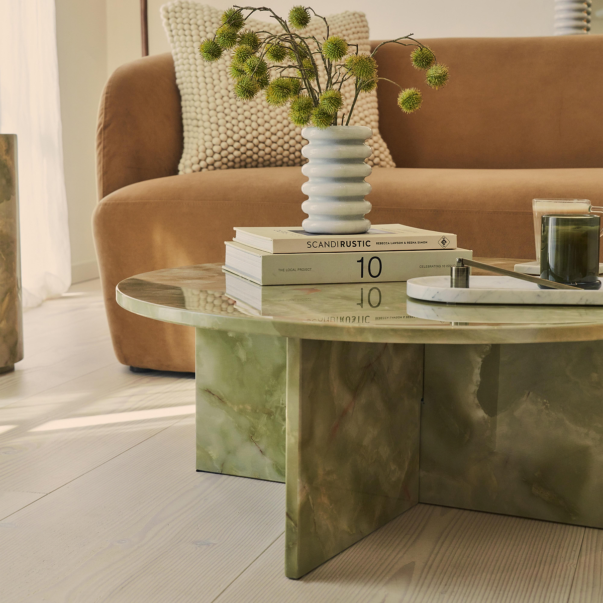 Ravello - Green Onyx Round Premium Solid Marble Coffee Table
