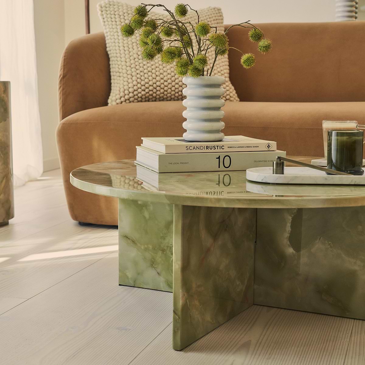 Ravello - Green Onyx Round Premium Solid Marble Coffee Table