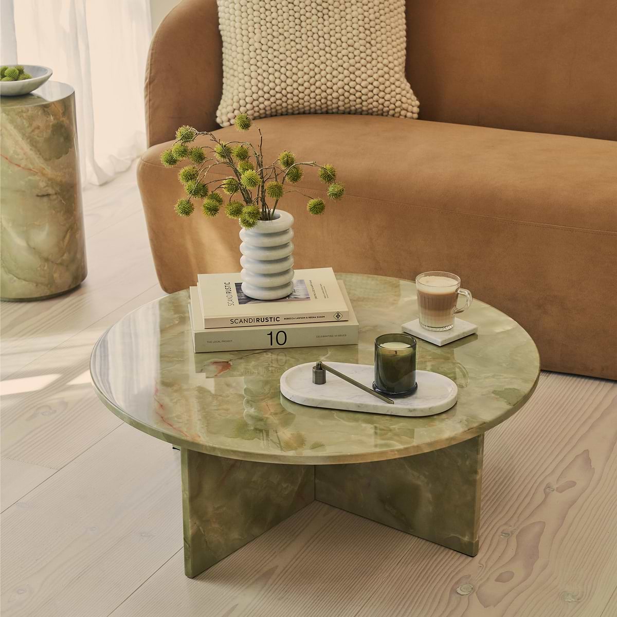Ravello - Green Onyx Round Premium Solid Marble Coffee Table