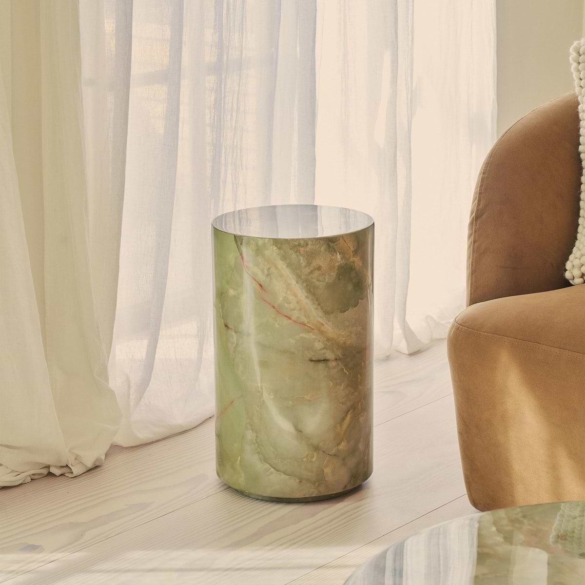 Atella - Green Onyx Round Premium Solid Marble Side Table