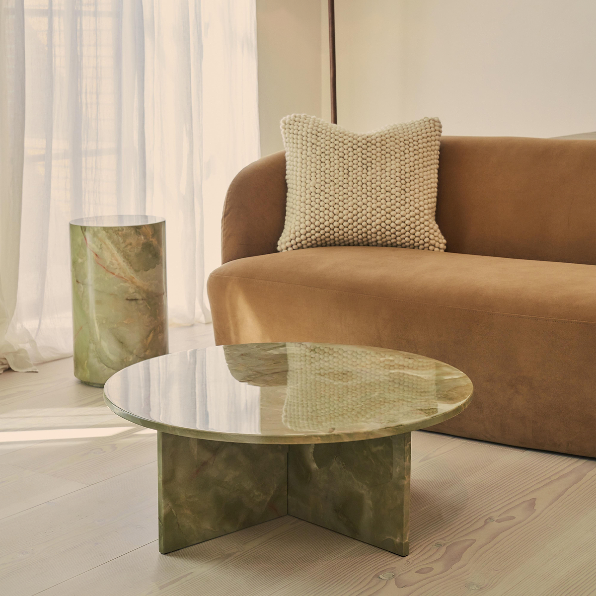 Ravello - Green Onyx Round Premium Solid Marble Coffee Table