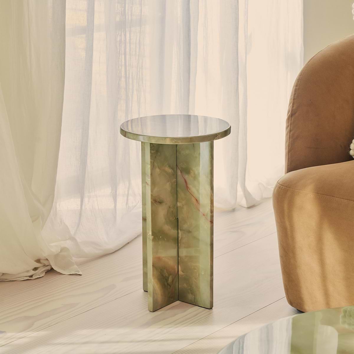 Ravello - Green Onyx Round Premium Solid Marble Side Table