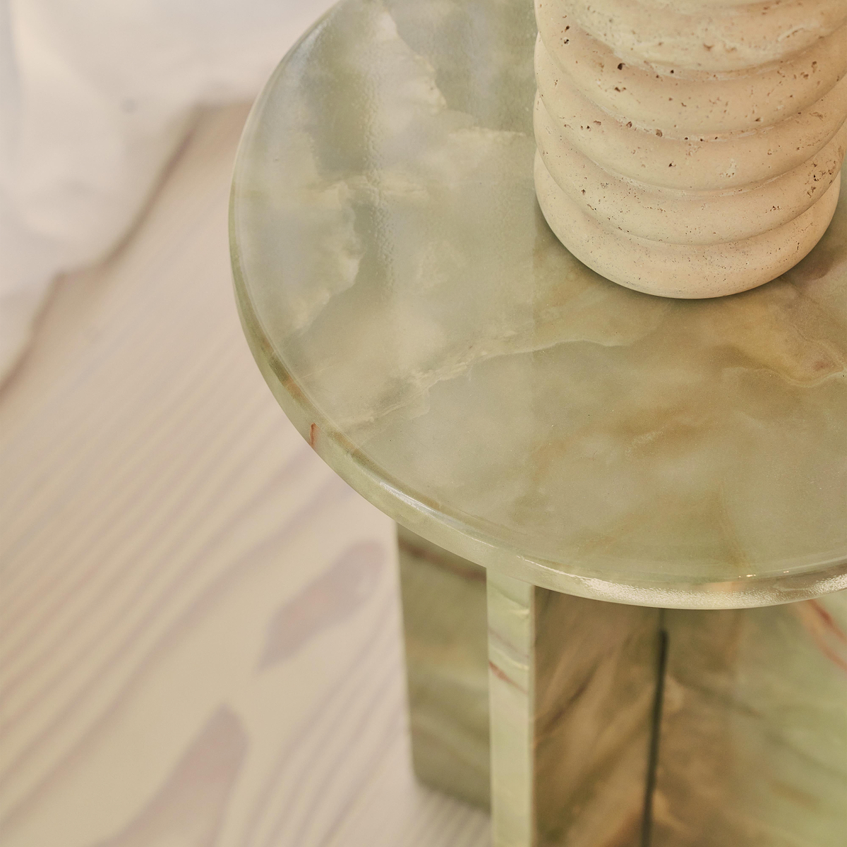 Ravello - Green Onyx Round Premium Solid Marble Side Table