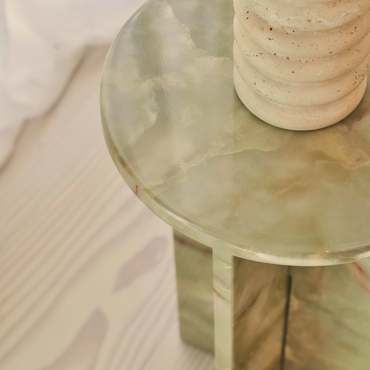 Ravello - Green Onyx Round Premium Solid Marble Side Table