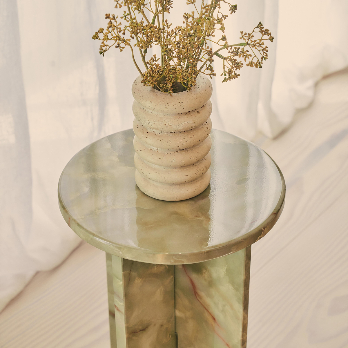 Ravello - Green Onyx Round Premium Solid Marble Side Table