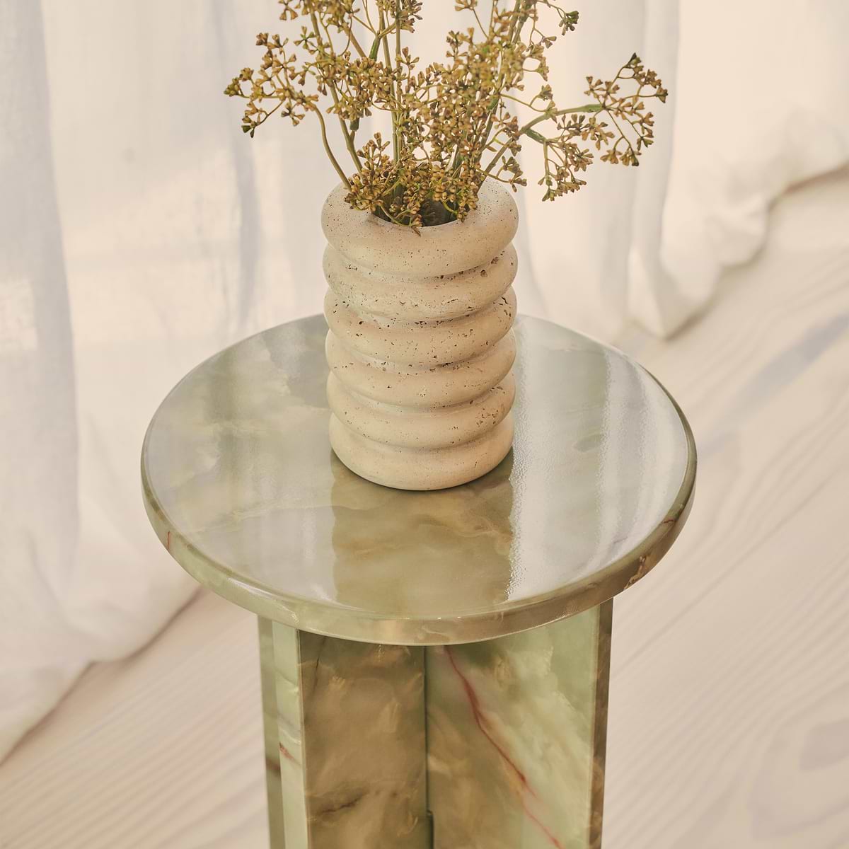 Ravello - Green Onyx Round Premium Solid Marble Side Table