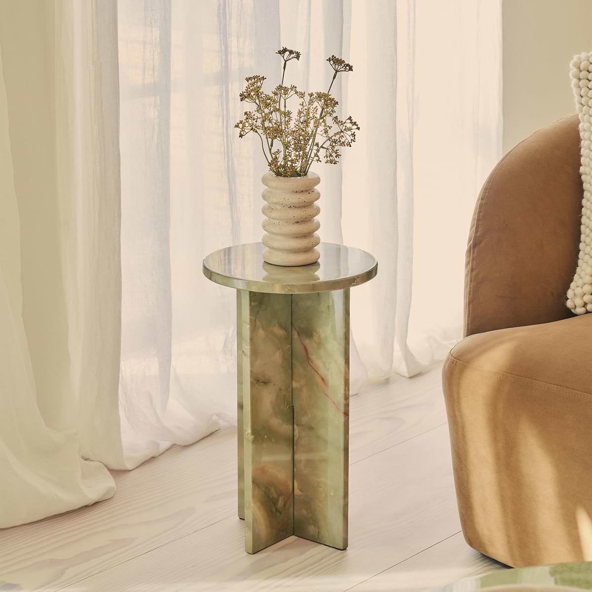 Ravello - Green Onyx Round Premium Solid Marble Side Table