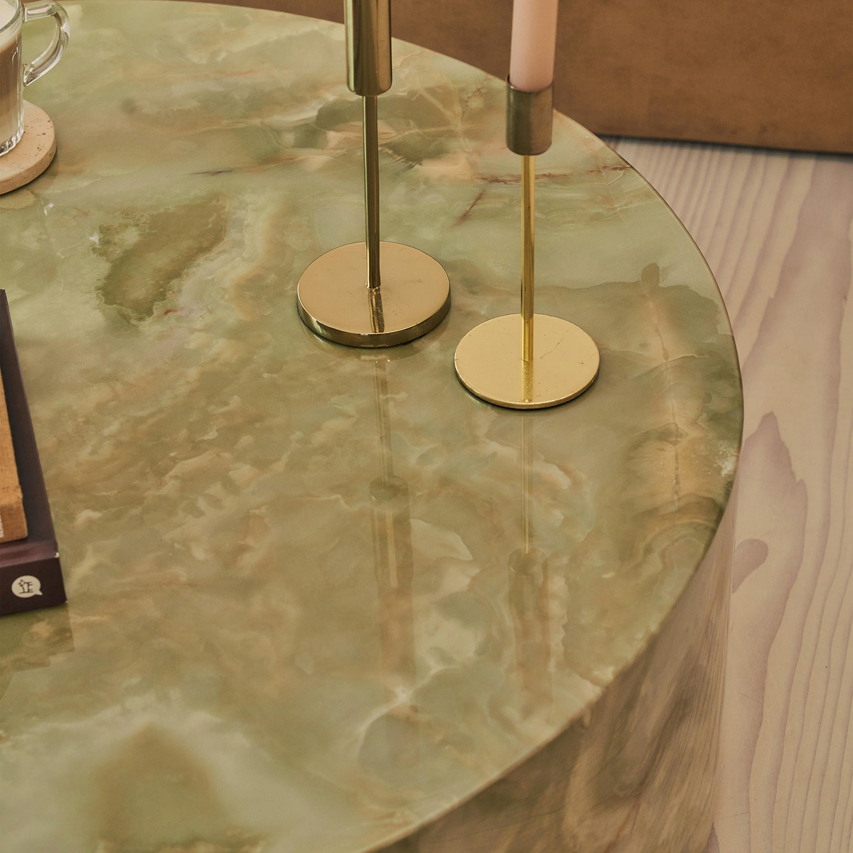 Atella - Green Onyx Round Premium Solid Marble Coffee Table