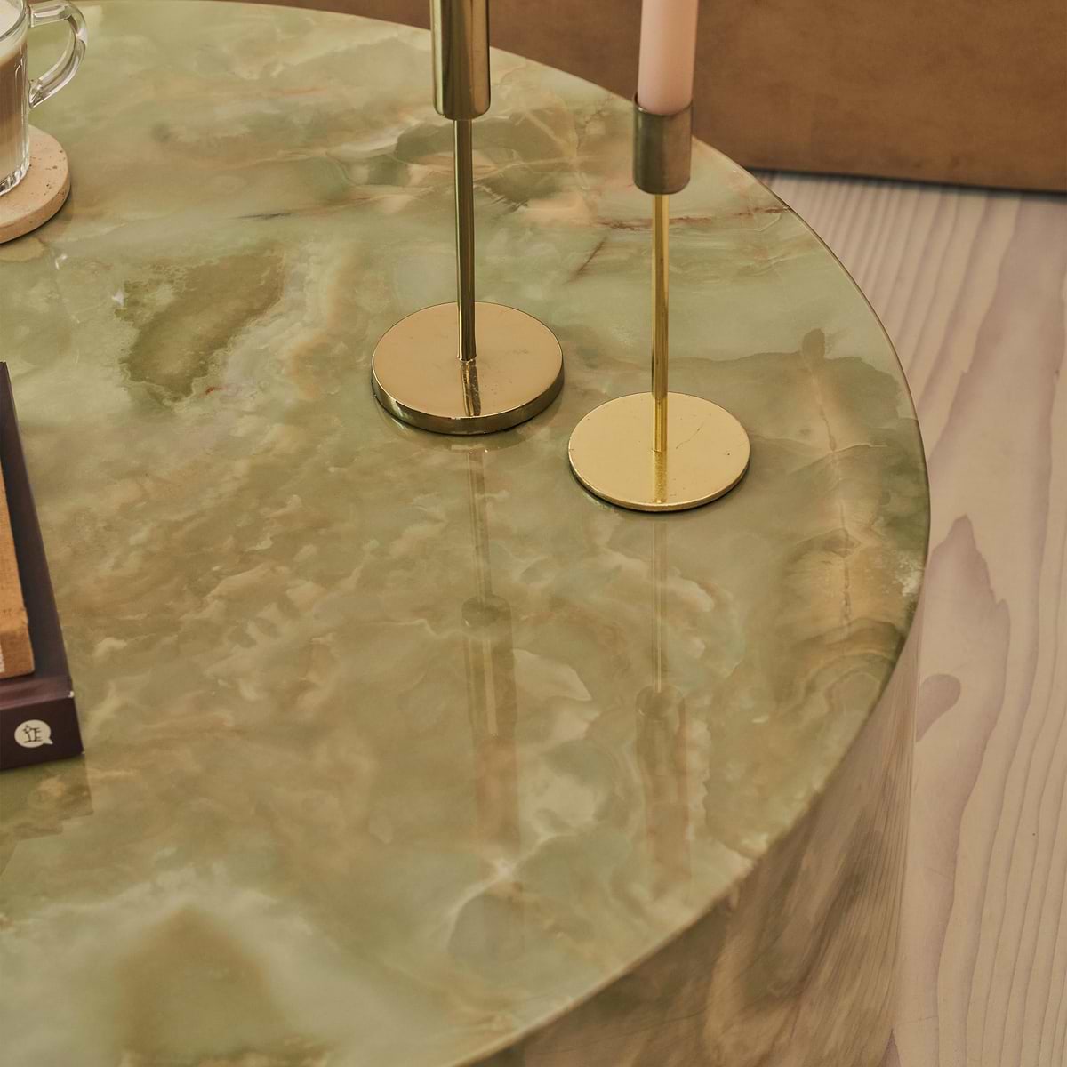 Atella - Green Onyx Round Premium Solid Marble Coffee Table